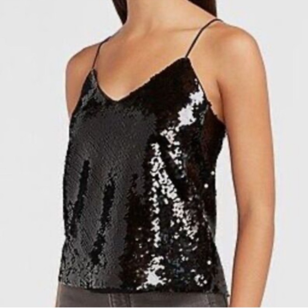 Express Black Sequin Cami Camisole Tank Top Going Out Party XL NWT